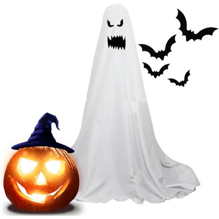 Utendørs spøkelsesdekorasjoner, spøkelsesdekorasjoner utendørs - Store Halloween-gårddekorasjoner spøkelse, hvit stoffspøkelse verandaornament for 