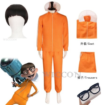 Movie Vector Cosplay Kostym Orange Jacka Byxor Glasögon Kostymset Svamp Peruk Halloween Maskerad Klädset Party Set L L L-FF-