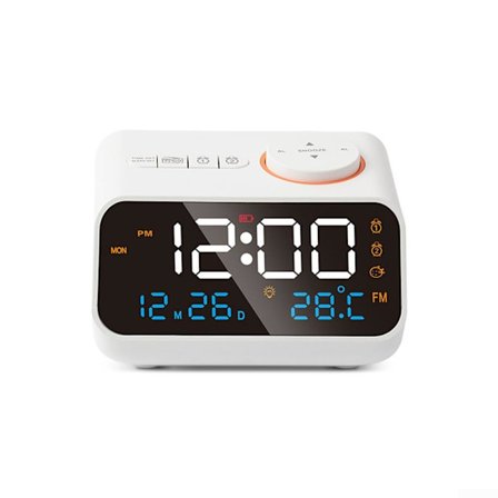 Digitalt vækkeur med FM-radio, LCD-display, termometer og hygrometer (11,3 x 8,6 x 7,1 cm)