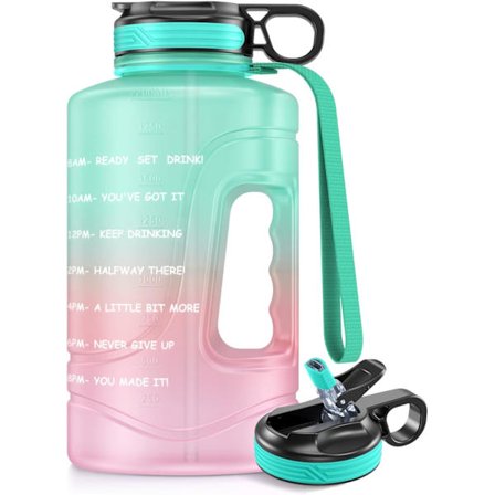 Inspirerende vannflaske med tidsmarkering og sugerør, stor 2,2L