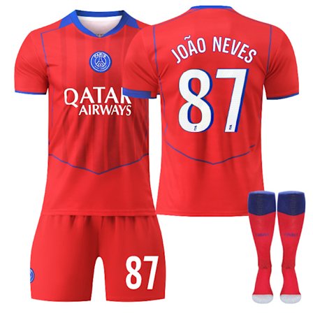 25-26 Paris Saint-Germain F.C. Tredje NO.87 João Neves Sæt Børn Voksen Fodboldudstyr med Sokker