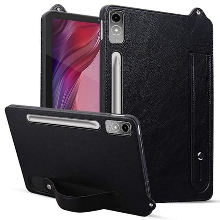 Etui for Lenovo Tab P12 med håndstropp, kickstand og lær - Svart