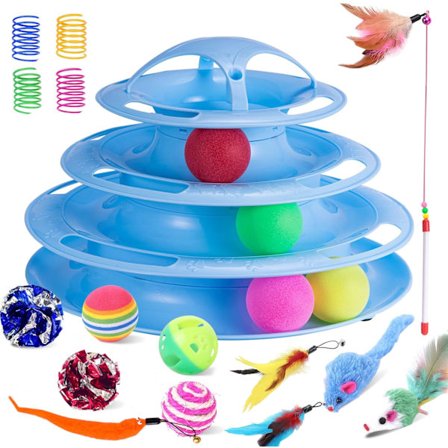 Interaktiv kattleksak för inomhusbruk, 4-nivåers torn med rullande boll