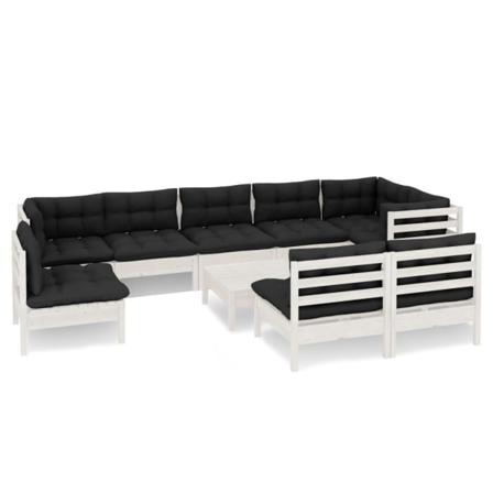 Vidaxl Loungegrupp Med Dynor 10 Delar Vit Massiv Furu Vit