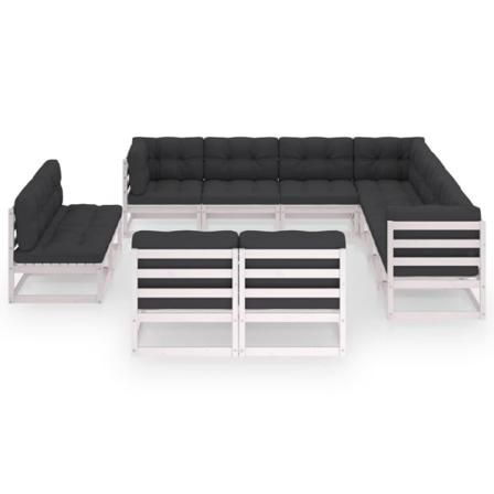 Vidaxl Loungegrupp Med Dynor 11 Delar Vit Massiv Furu Vit