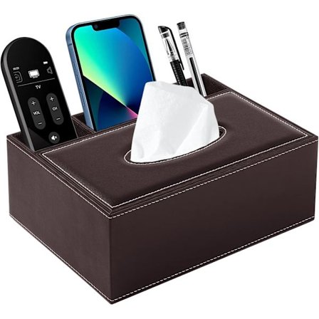 PU Læder Rektangulær Kleenexboks Cover - Multifunktionel kleenexboks cover, dekorativt kleenex og pen/fjernbetjeningsholder.