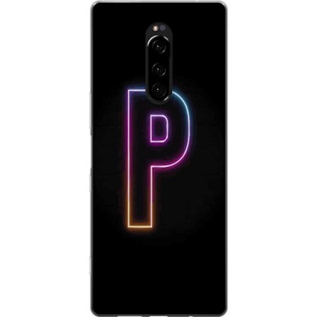 Kompatibel Mobilcover til Sony Sony Xperia 1 Minimalistisk neonbogstav P i farvegradient og lyseffekt mod sort baggrund i digital neonstil