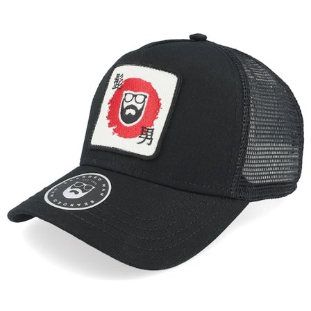 Bearded Man - Kanji Logo Patch Black Trucker Trucker Black Cap - @ Hatstore