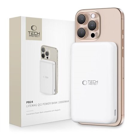 Powerbank Tech-Protect PB24 LifeMag QI2 MagSafe 10000 mAh - valkoinen