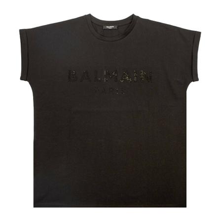 Balmain, T-Shirt With Logo Czarny, Kobieta, Rozmiar: S