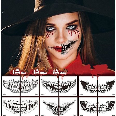 10 Pcs Halloween Temporary Tattoo, Temporary Makeup Face Tattoos, Halloween Face Sticker, Halloween Temporary Face Tattoo, Halloween Tattoo, Halloween