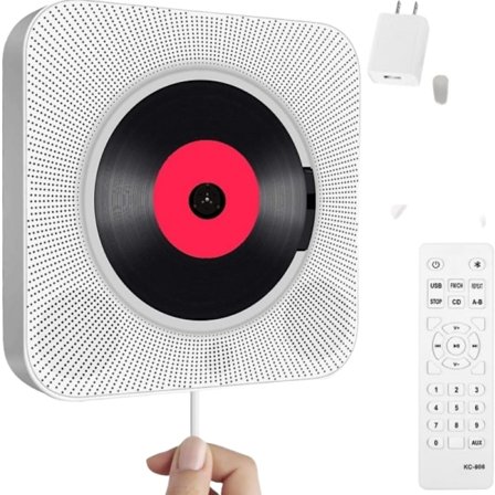 Bärbar CD-spelare med Bluetooth - Väggmonterat ljudsystem för hemmet med FM-radio och fjärrkontroll