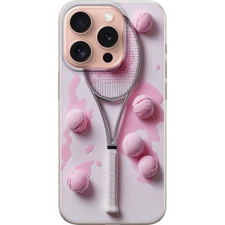 Kompatibelt Mobildeksel til Apple Apple iPhone 16 Pro Rosa glasskuler og tennisracket i et kreativt, stille bilde med leken popfølelse og moderne des
