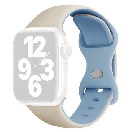 KALEBOL Silikon klockarmband Apple Watch Series 10 42mm Butterfly Buckle Band - Vit + Dimmig Blå