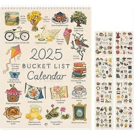 2025 Bucket List -kalenteri, 2025 12 kuukauden seinäkalenteri, 2025 seinäkalenteri tehtävälistalle ja muistiinpanoille, 2025 kalenteri suunnitteluun 