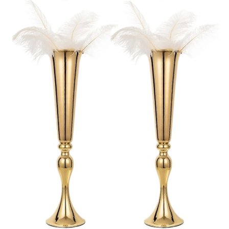 Set med 2 Guld Metall Trumpetvaser för Bord, Jubileum, Middagsbjudning, 55,5 cm