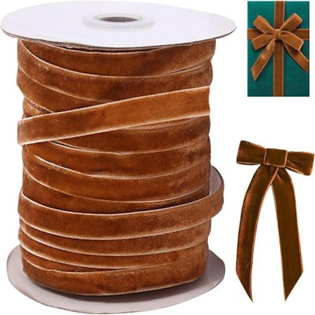 Sammetband 50 meter, 3/8 tum brett, enkelriktat sammetsband, julband på rulle för presentinslagning, ljusbrunt