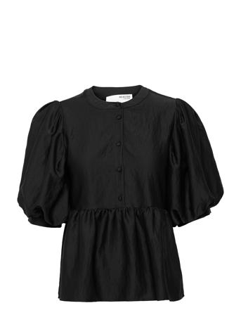 Slf Windy 2/4 Puff Sleeve Top B Blouses Short-sleeved Svart Selected Femme