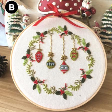 Broderisats för nybörjare med julkransmönster korsstygnskit för juldekorationspresenter B