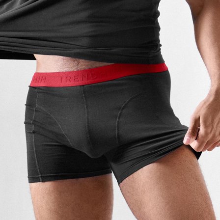 FlexFeel | Boxer en coton noir avec bande rouge pour hommes - Boxers
