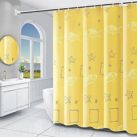 Gult Duschdraperi Extra Bred 300cm Bred Polyester Badrumsgardin Vattentät - Tyngd i fållen (180x180 cm)