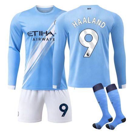 Manchester City HAALAND #9 2025/2026 Man City Langermet Hjemmedrakt Fotballsett/Shorts/Sokker Sett Ungdom/Voksen