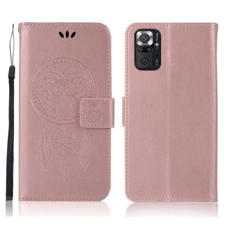 Xiaomi Redmi Note 10 Pro - Owl Dream Catcher Läder Fodral - Rosé Roséguld
