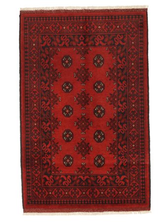 Handgeknoopt Afghan Fine Vloerkleed 101X152 Donkerrood/Zwart