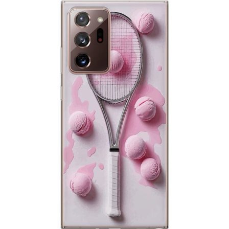 Kompatibel Mobilcover til Samsung Samsung Galaxy Note20 Ultra Rosa glaskugler og tennisketsjer i et kreativt stillbillede med legende popfølelse og m