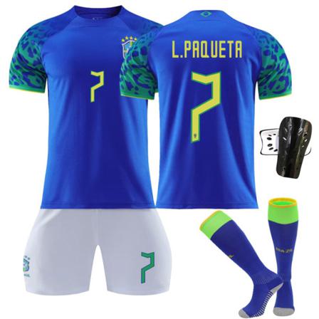 2022 Qatar World Cup Brasilien Borta Fotbollsdräkt - Blå L