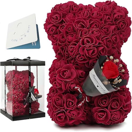 Rose Blomst Håndlavet Rose Teddybjørn, Jule Rose Bjørn Gaver, Præserveret Rose Forever Teddybjørn Med Æske Gave Til Kvinder, Valentinsdag, Bryllup Og 