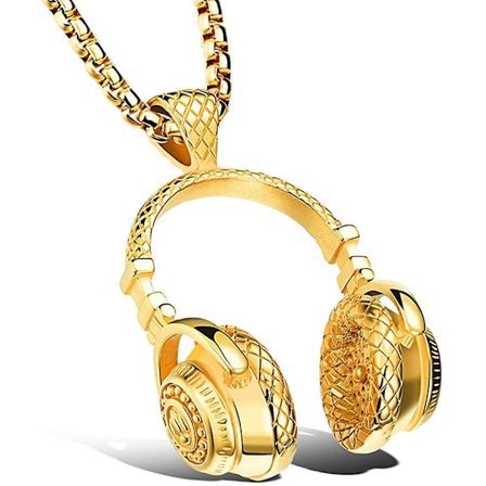 Halsband med hörlurar, musikberlock, hiphop-modekedja med 61 cm kedja