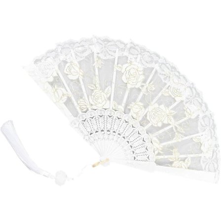 Käsiteltävä viuhka, valkoiset pitsiviuhkat, tyylikäs morsiusviuhka häihin, kesäjuhliin, tee-se-itse, syntymäpäivään, tanssiin, seinäkoriste, 23 cm