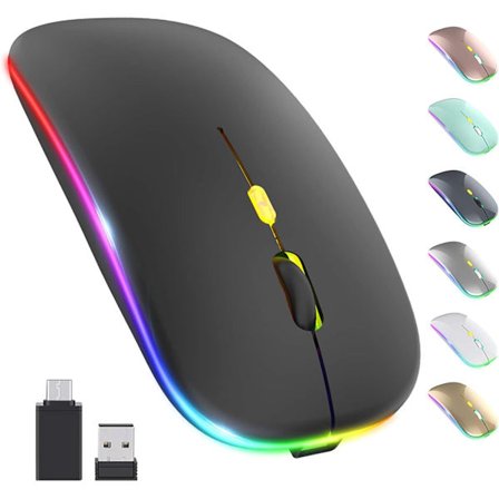 Trådlös LED-mus, smal och tyst mus 2,4G bärbar kontorsmus med USB- och Type-C-mottagare, för bärbar dator, laptop, dator, MacBook (svart)