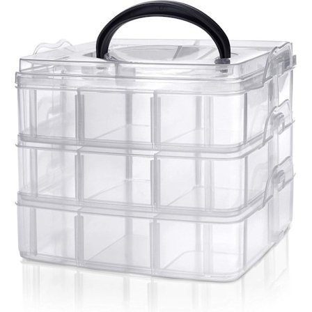 Storage Box with Compartments - 3-Tier Detachable and Stackable Storage Box with Compartments in Transparent Plastic - Storage Box