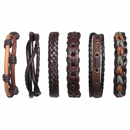 Läderarmband, 6 st justerbara fashion punk flätade herr- och damarmband rep armband manschett vintage armband wrap set serie