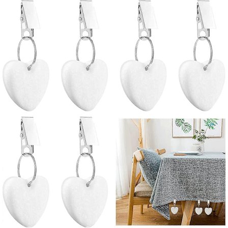 6 kpl pöytäliinan painoja klipsillä (valkoinen), sydämenmuotoinen pöytäliinan paino kivi pöytäliinan paino ulkokäyttöön piknikille kotiin ruokapöydän 