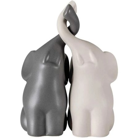 {xj}Harmonisk elefantpar i beige & grå keramik - moderne s