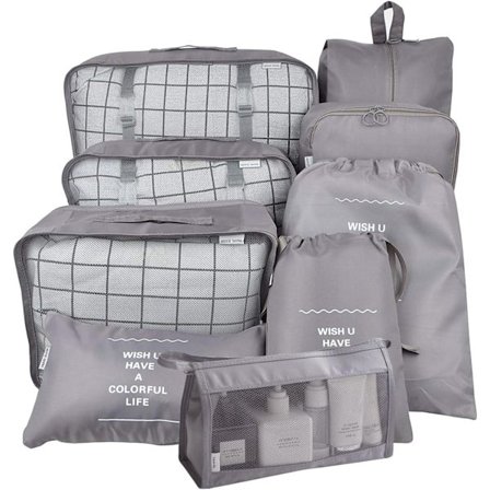 Pakkekuber til koffert - 9-delt reise-pakkekubesett - Vanntett stor kapasitet, enkel reiseoppbevaring, bagasjeoppbevaring