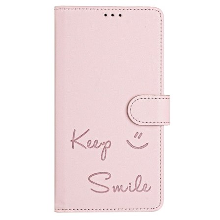 Fodral för iPhone16 rosa läder enkel plånbok smiley face anti fall