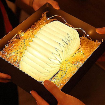 Creative Foldable Book Shaped Night Light - Portable - USB Rechargeable - Wooden LED Reading Light -