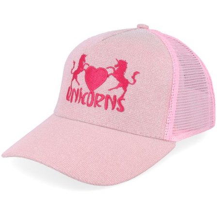 Unicorns - Rosa trucker Keps - Womens Ponytail Unicorns Heart Sparkle Babypink @ Hatstore