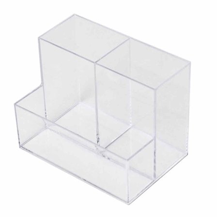 Transparent Design Pen Holder Skrivebordstilbehør Klar Akryl Pen Kop Kontor Organizer 3 Rum Pladsbesparende Holdbar Skridsikker Fødder Let At Rengøre