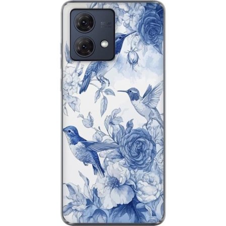 Yhteensopiva Puhelinkuori Motorola Moto G84 Linnut ja kukat sininen romanttinen kuvio