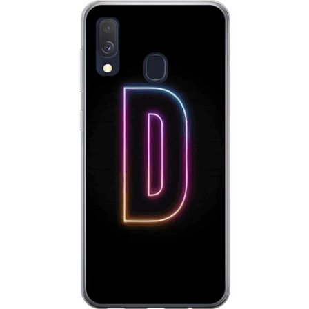 Kompatibel Mobilcover til Samsung Samsung Galaxy A40 Minimalistisk neonbogstav D i farveskiftende lys mod sort baggrund i moderne digital design