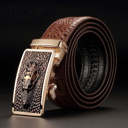 Herrebælte i ægte læder, krokodillemønster, herrebælte, engrosbælte med automatisk spænde til bukser