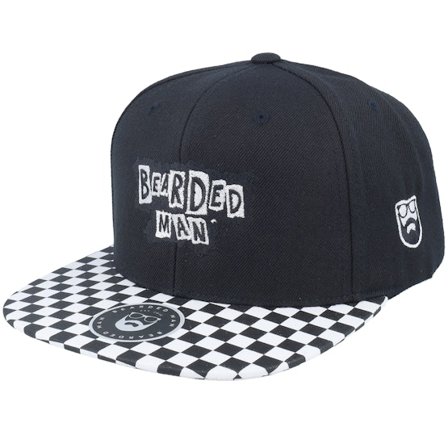 Bearded Man - Preto snapback Boné - British Punk Logo Black/Checked Brim Snapback @ Hatstore