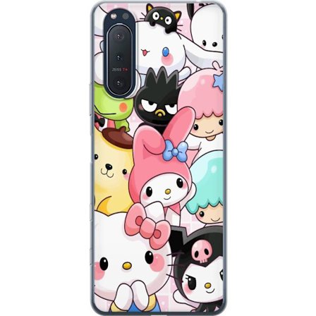 Yhteensopiva Puhelinkuori Sony Xperia 5 II Tiheä kuvio suloisia hahmoja, joilla on suuret silmät eri väreissä ja ilmeissä LABUBU-tekstillä