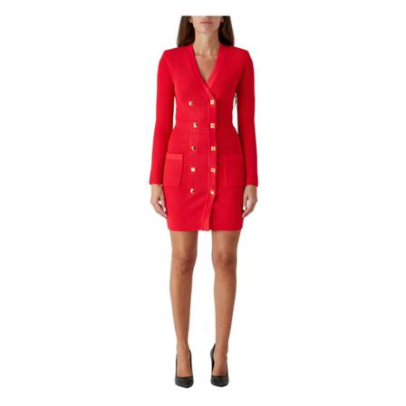 Elisabetta Franchi Double-breasted Frakke Kjole with Studded Buttons Rød, Dame