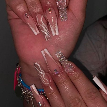 24 kpl Fake Nails Long French Ballerina